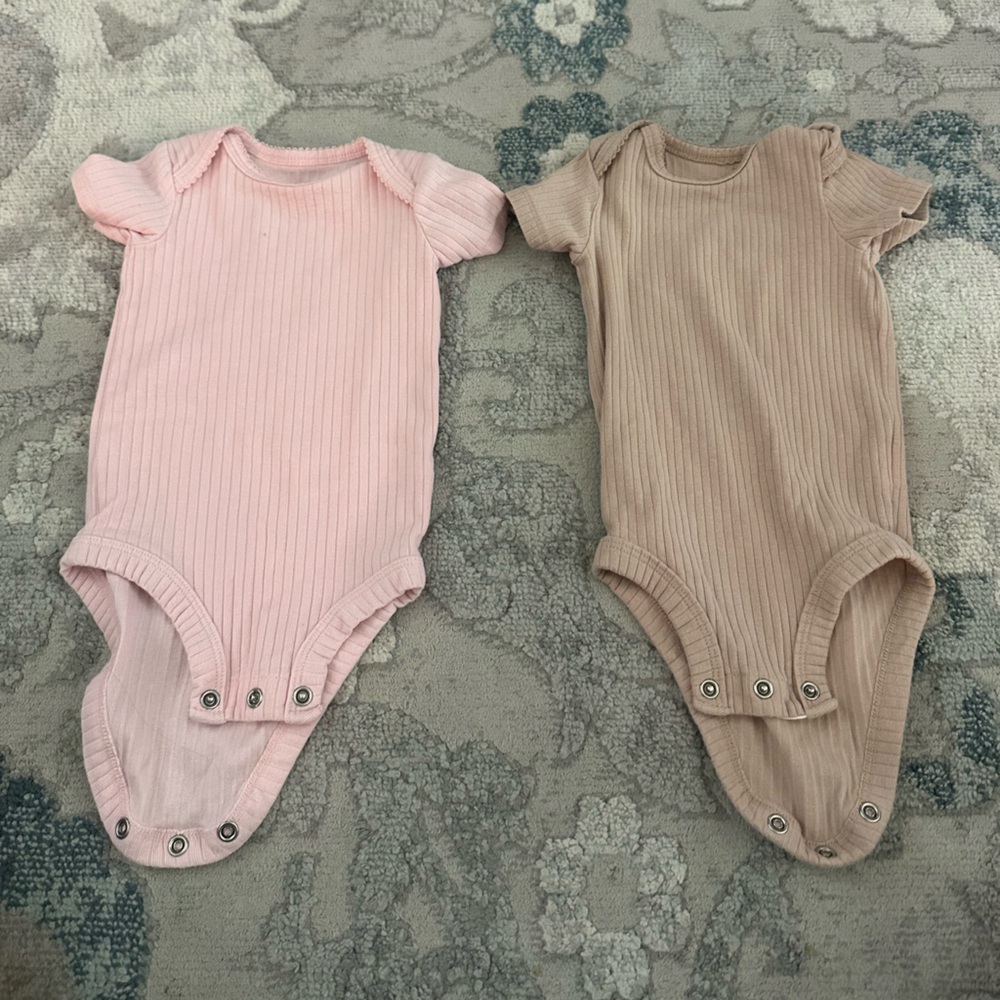 Carter's Pink and Tan Ribbed Bodysuits Set